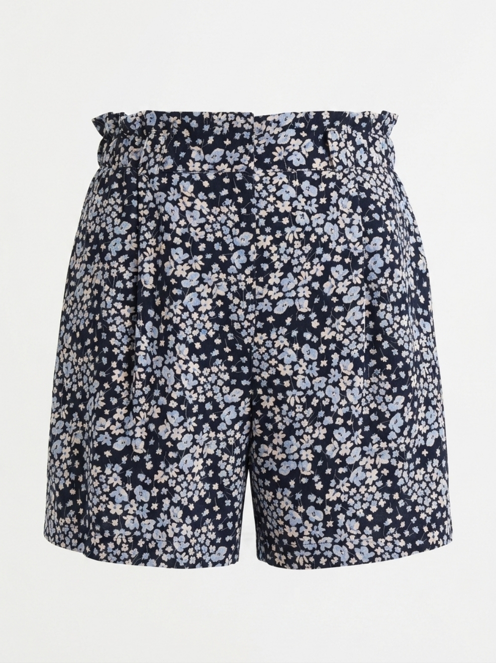NWT H&M Blue Floral High Waist Paperbag Shorts 12 Ditsy Print Pleats Cottagecore